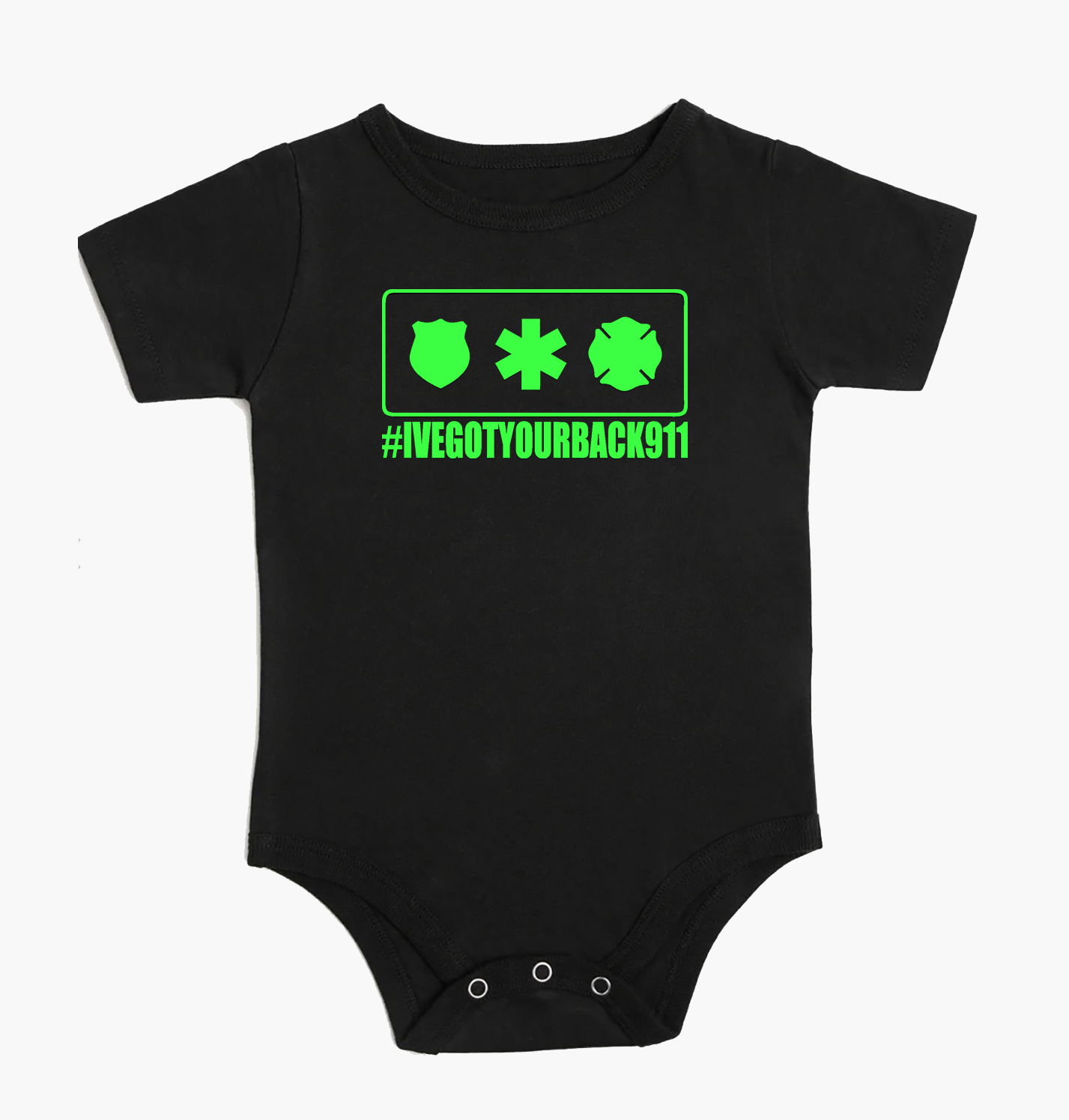 Baby Onesie Black – #IVEGOTYOURBACK911