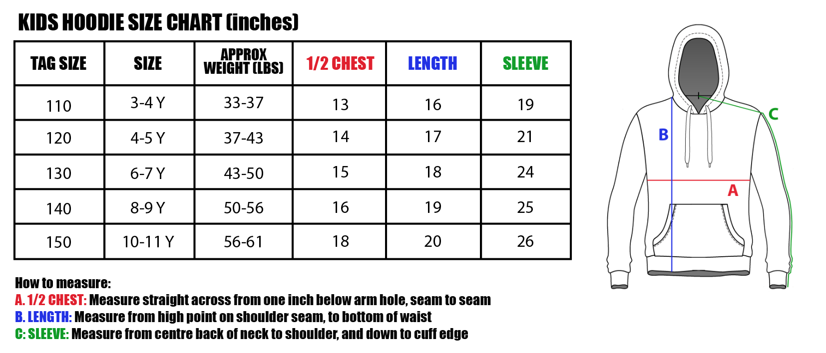 Kids hoodie sizes best sale